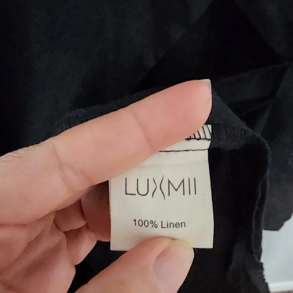 LUXMII Safari Black Wrap Linen Dress Size Medium Sustainably and Ethically Made - Picture 9 of 11